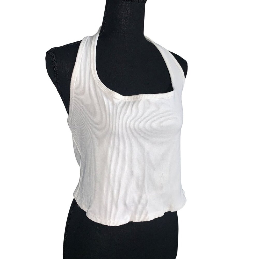 Wild Fable Junior Teens White Sleeveless Ribbed Halter Crop Top Size XS - Picture 2 of 9